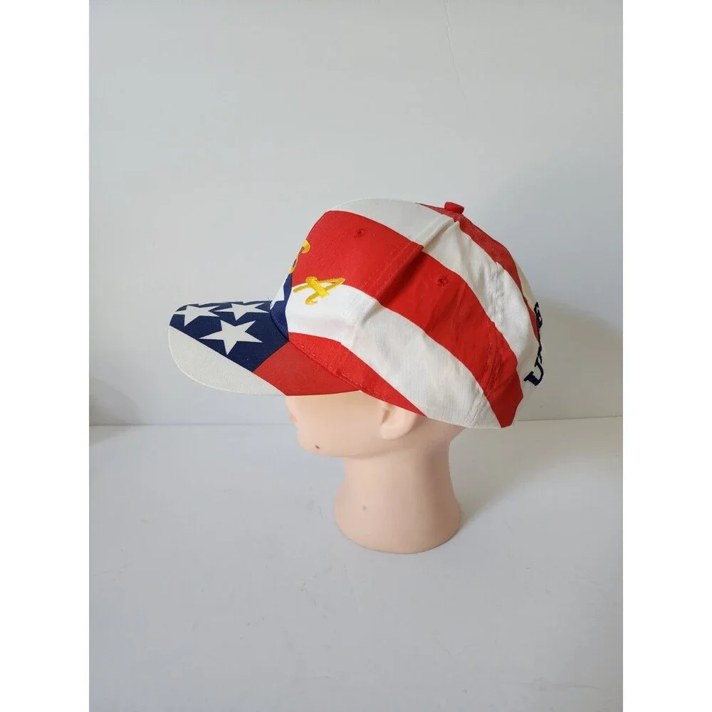 Vintage USA United States Stars Snapback Hat Nissin Cap Adjustable, White Red
